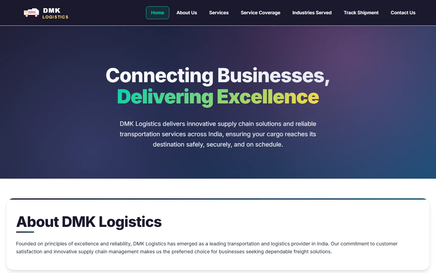 DMK Logistics website designed and built by NeverLoops